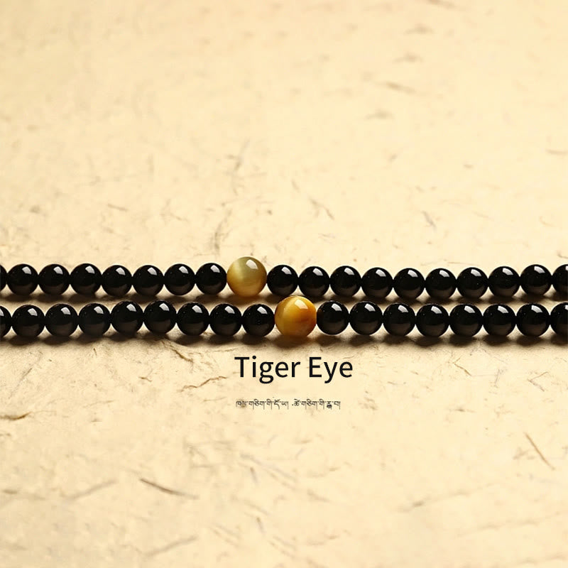 Buddha Stones Tibetan 108 Mala Beads Black Onyx Three-eyed Dzi Beads Protection Bracelet Mala Bracelet BS 6