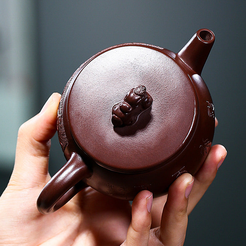 Buddha Stones Yixing Handmade Brown Dragon Purple Clay Kung Fu Teapot 240ml Teapot BS 6