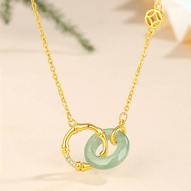 Buddha Stones 925 Sterling Silver Natural Green Aventurine Peace Buckle Bamboo Coin Prosperity Necklace Pendant Necklace BS Green Aventurine