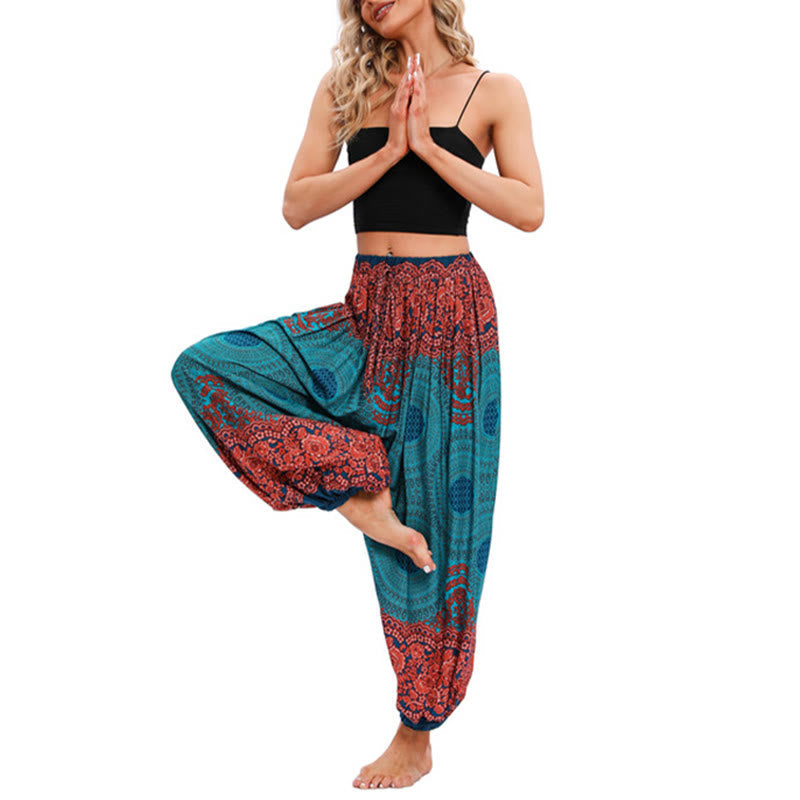 Buddha Stones Loose Circle-shaped Flowers Pattern Harem Trousers Women's Yoga Pants Women's Harem Pants BS 7
