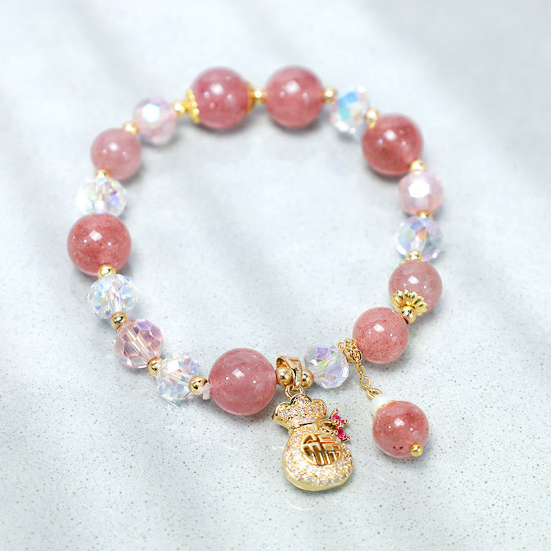 FREE Today: Love Healing Natural Strawberry Quartz Crystal Money Bag Charm Positive Bracelet FREE FREE 6