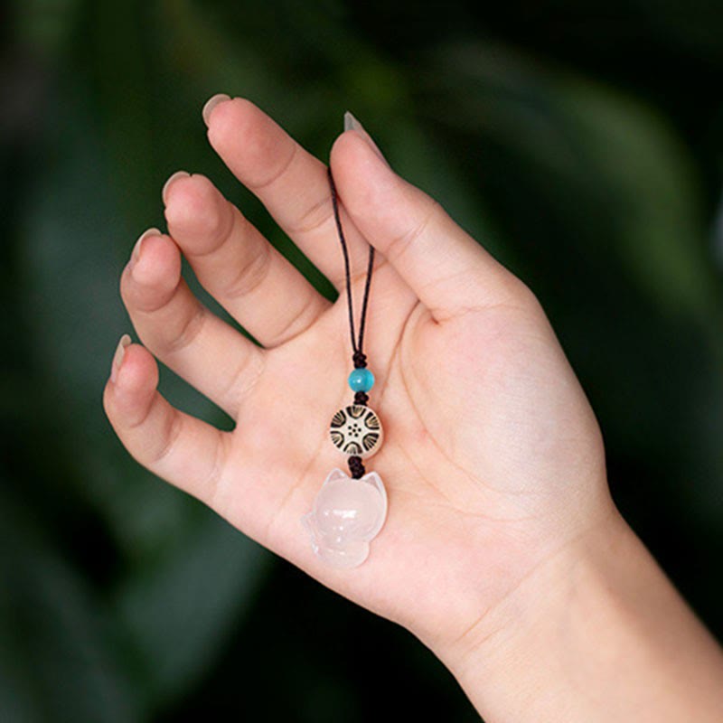 Buddha Stones Natural Chalcedony Fox Harmony Phone Hanging Decoration Phone Hanging Decoration BS 7