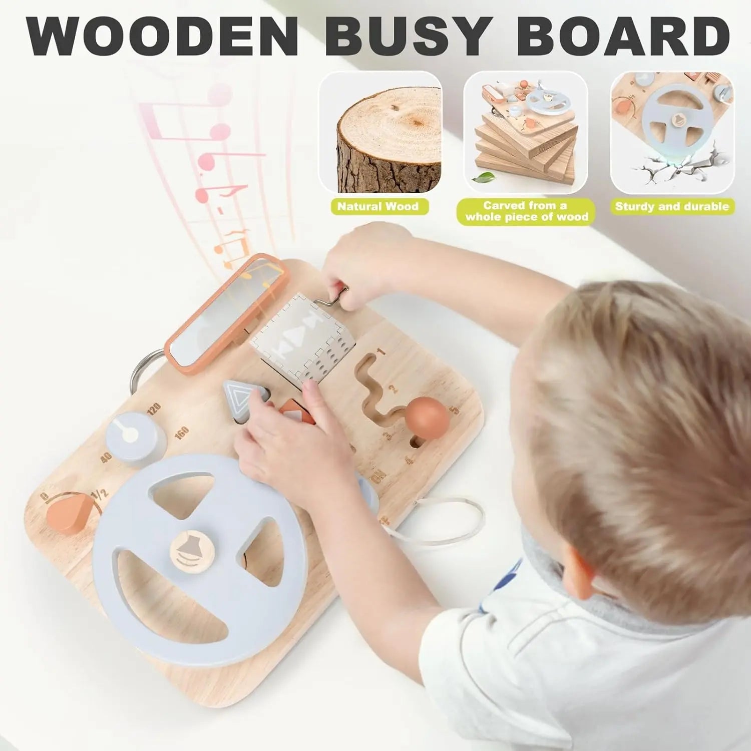 Fidtoy Montessori Busy Board Wooden Car Dashboard Toy for Toddlers Travel Sensory Activity Board
