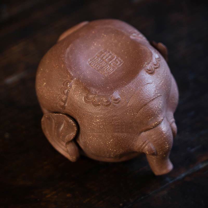 Buddha Stones Cute Elephant Auspicious Clouds Purple Clay Ceramic Teapot Teapot BS 5