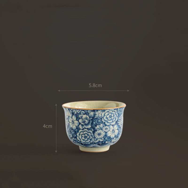 Buddha Stones Vintage Lotus Peony Plum Blossom Chrysanthemum Ceramic Teacup Tea Cups Cup BS 9
