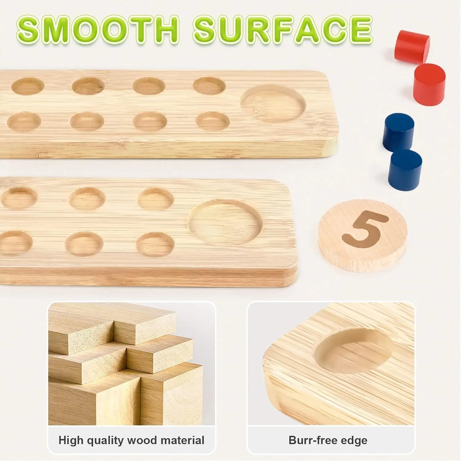 Fidtoy Wooden Math Toy for Toddlers Counting Addition Subtraction Learning Set with Pegs and Numbers