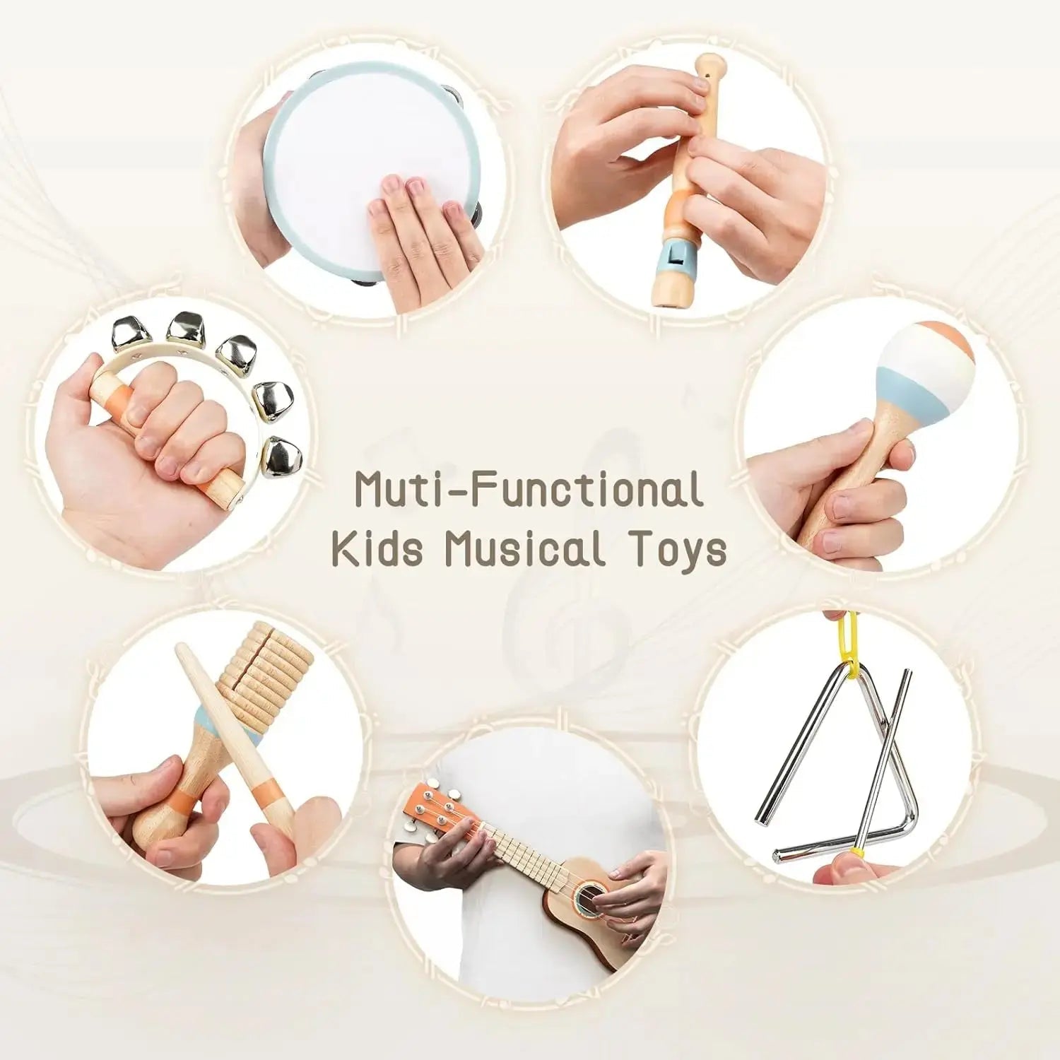 Fidtoy 7-Piece Musical Toys for Toddlers Ukulele Instrument Set Kids Rhythm Learning Toys