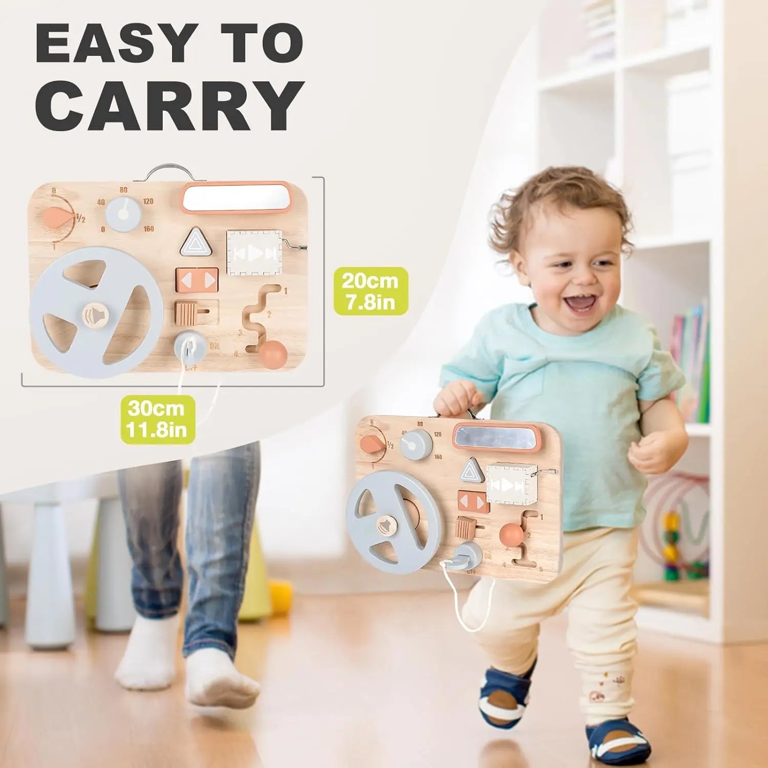 Fidtoy Montessori Busy Board Wooden Car Dashboard Toy for Toddlers Travel Sensory Activity Board