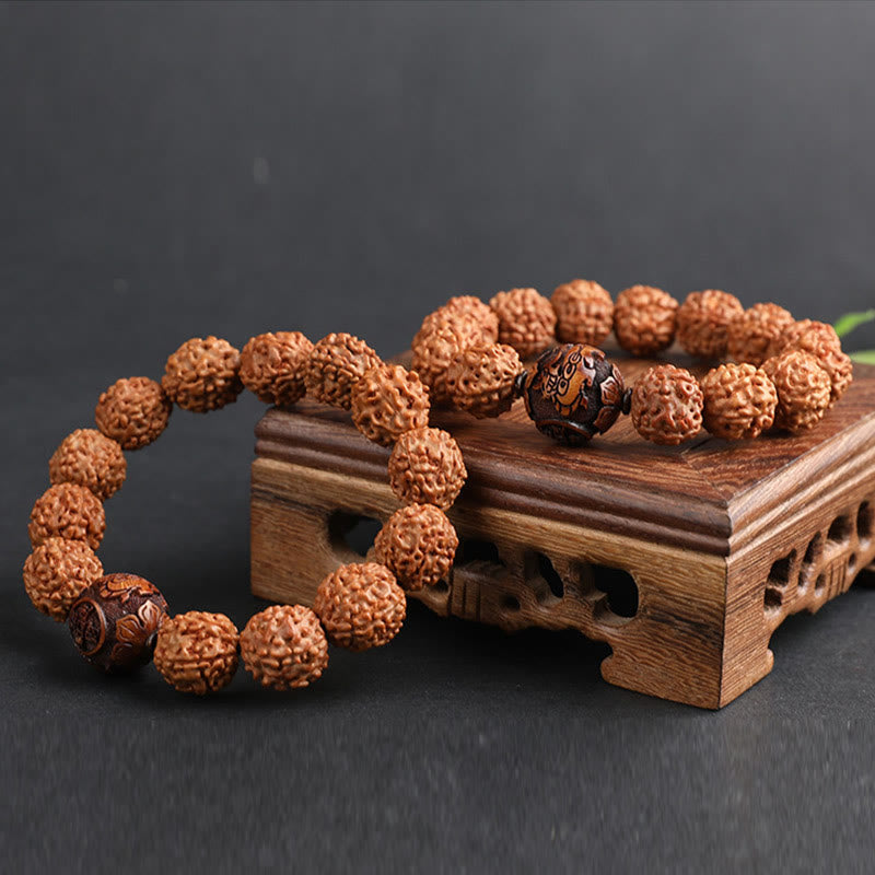 Buddha Stones Tibet Rudraksha Bodhi Seed PiXiu Copper Coin Wealth Luck Bracelet Bracelet BS 8