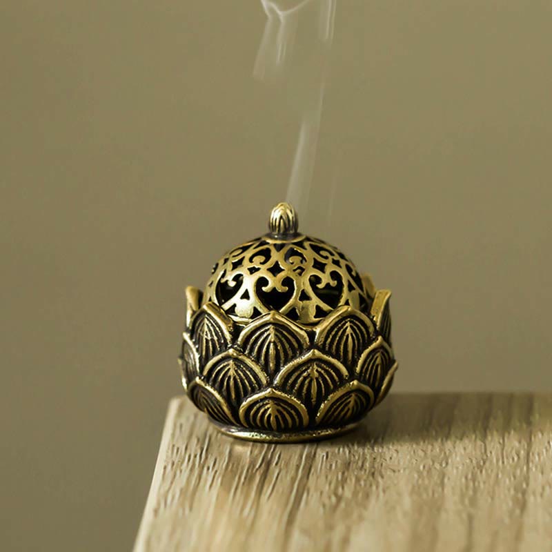 Buddha Stones Tibetan Mini Lotus Pattern Meditation Copper Incense Burner Incense Burner BS 1