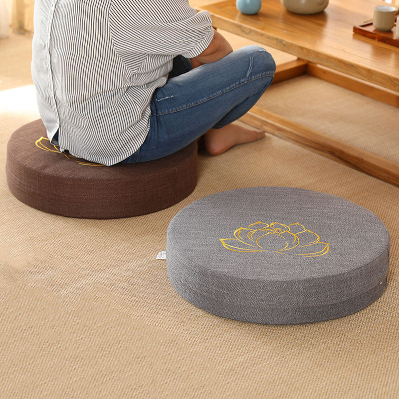 Buddha Stones Lotus Embroidery Cotton Linen Meditation Seat Cushion Decorations BS 7