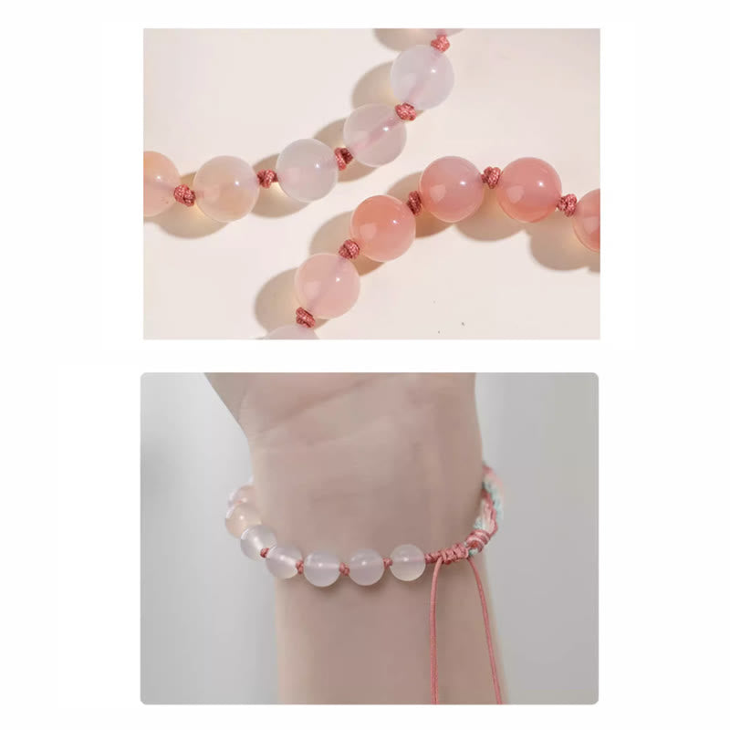 Buddha Stones Natural Gradient Agate Reincarnation Knot Peach Blossom Wealth Luck Handmade String Bracelet Bracelet BS 5