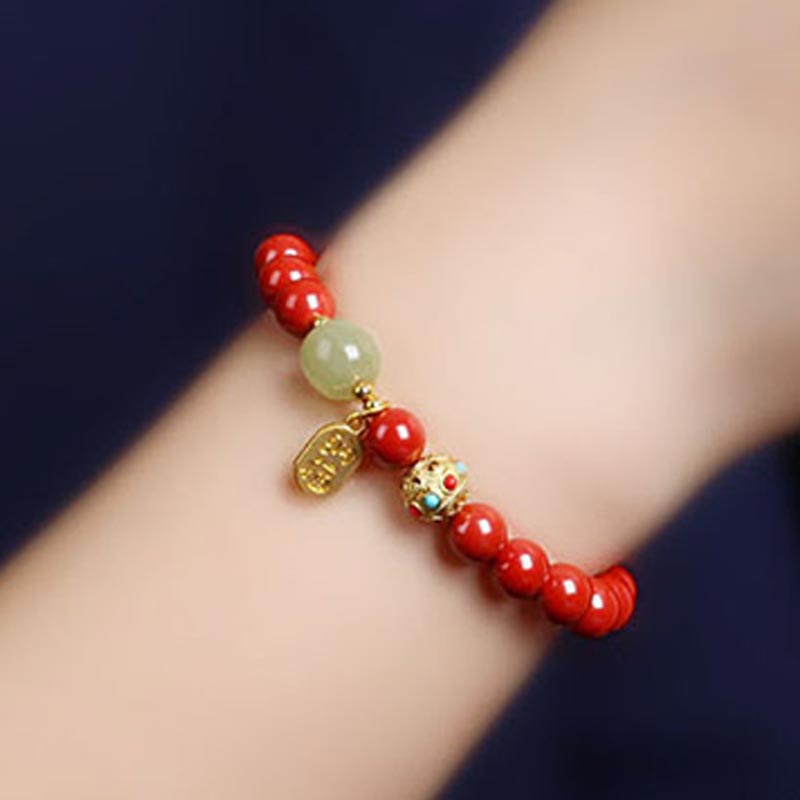 Buddha Stones Cinnabar Green Aventurine Fortune Protection Charm Bracelet Bracelet BS 10