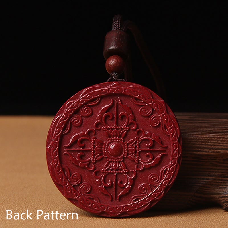 Buddha Stones Natural Cinnabar Lotus Om Mani Padme Hum Blessing Necklace String Pendant Necklaces & Pendants BS 5