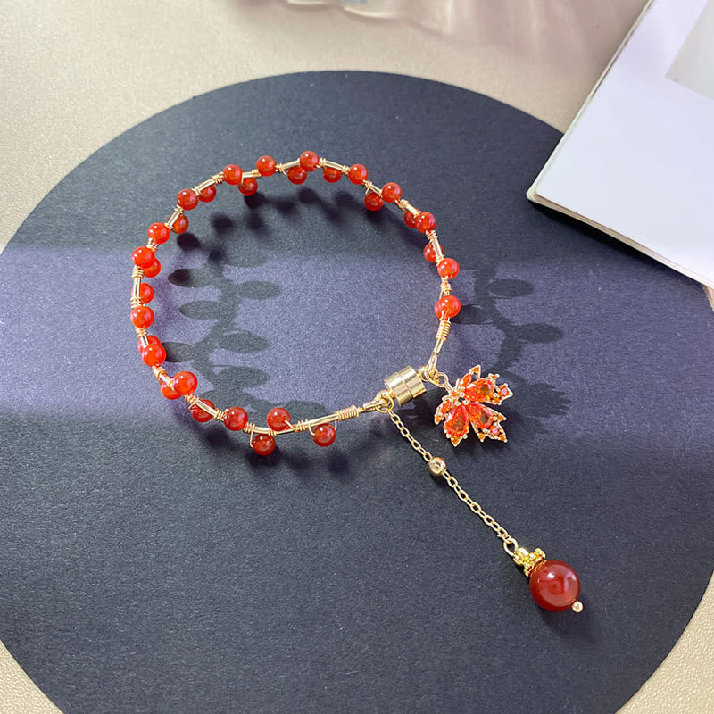 Buddha Stones Red Maple Leaf Luck Charm Bracelet Bracelet BS 4