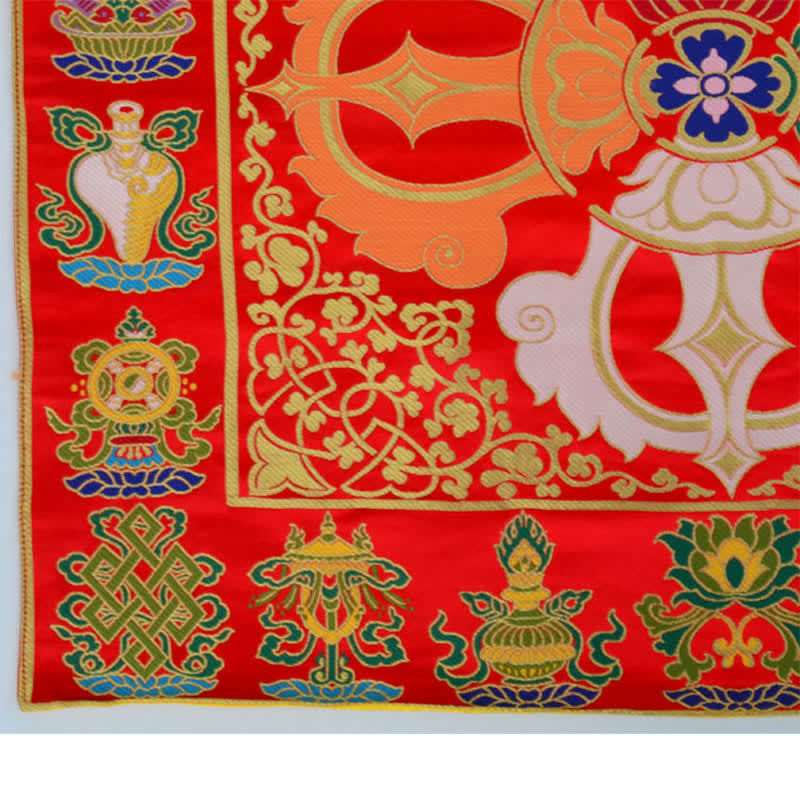 Buddha Stones Flower Endless Knot Prayer Altar Mat Healing Meditation 8 Auspicious Symbols Mat Table Runner Prayer Altar BS 18