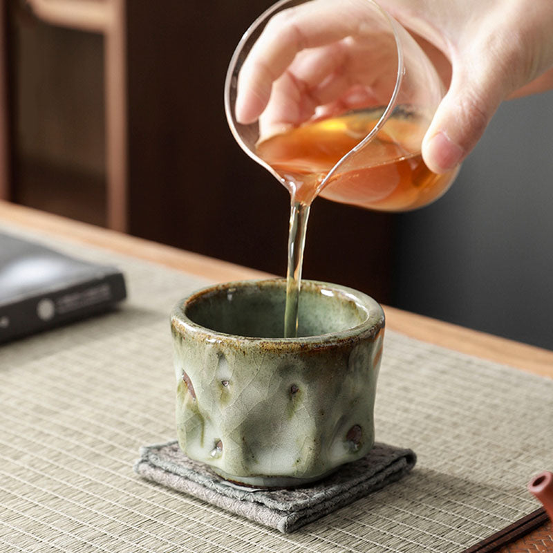 Buddha Stones Handcrafted Simple Cracked Ice Texture Chinese Jianzhan Ceramic Teacup Kung Fu Tea Cup Jian Zhan Tea Cup BS 6
