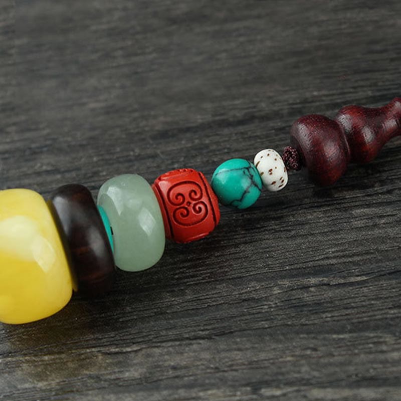 Buddha Stones Green Sandalwood Ebony Wood Gourd Seven Layer Pagoda Positive Phone Hanging Decoration Phone Hanging Decoration BS 9
