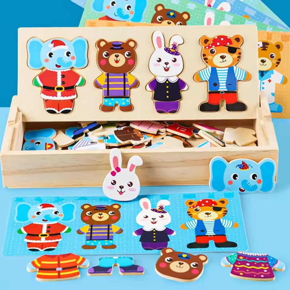 Fidtoy Montessori Wooden Animal Jigsaw Puzzle Toys for Toddlers – Educational & Fun Learning