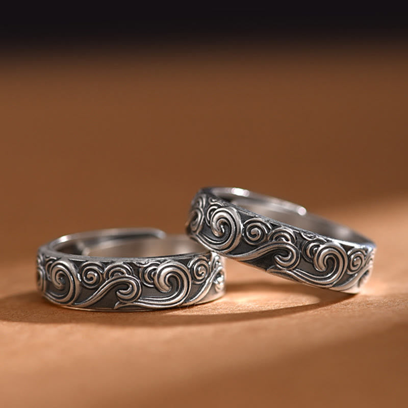 Buddha Stones 999 Sterling Silver Auspicious Clouds Engraved Blessing Adjustable Ring Ring BS 11