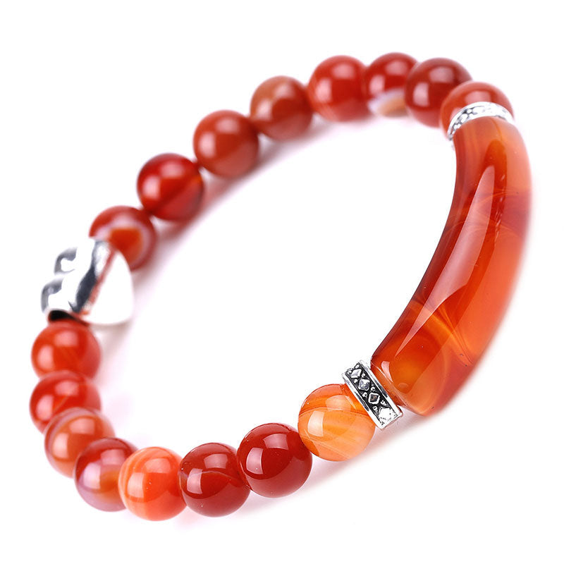 Natural Crystal Beads Unisex Heart Bracelet Bracelet BS Red Agate