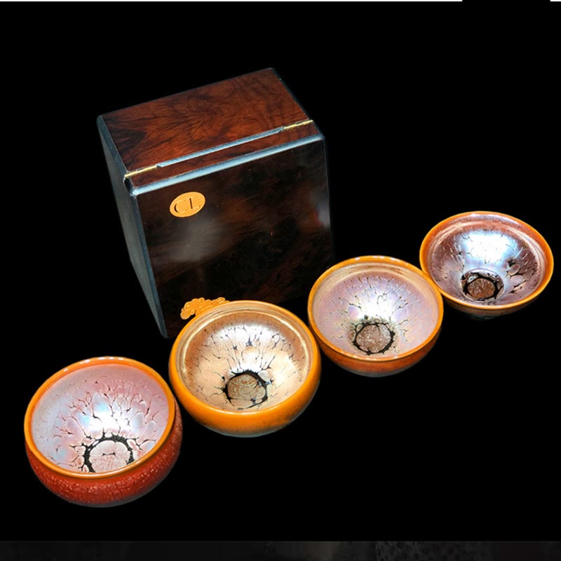 Buddha Stones Gold Spot Pattern Chinese Jianzhan Ceramic Teacup Kung Fu Tea Cup Bowl With Gift Box Jian Zhan Tea Cup BS 10