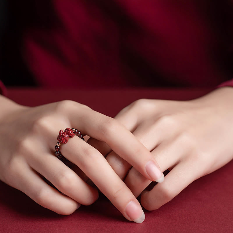 Buddha Stones Garnet Cinnabar Lucky Bead PiXiu Om Mani Padme Hum Rose Protection Ring Ring BS Cinnabar PiXiu(Adjustable)