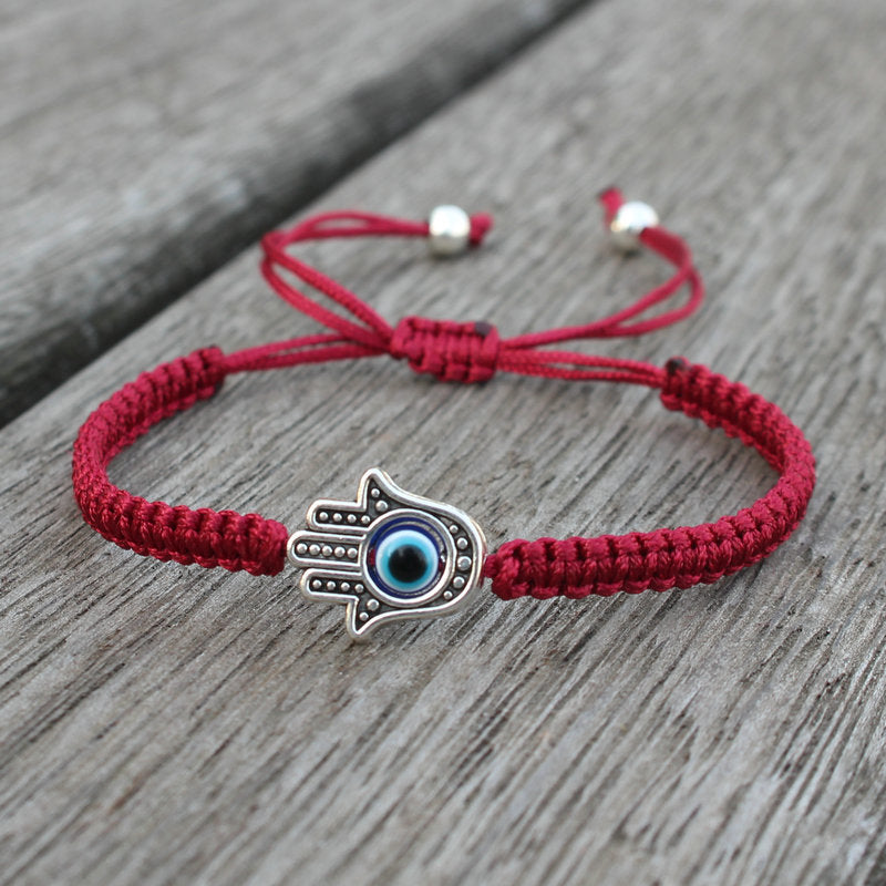 Buddha Stones Handmade Hamsa Symbol Protection Luck String Bracelet Bracelet BS DarkRed(Bracelet Size 16-24cm)