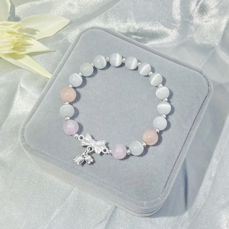 Buddha Stones Cat's Eye Lavender Amethyst Rosette Charm Bracelet Bracelet BS 1