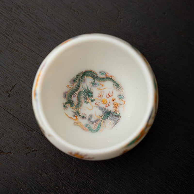Buddha Stones Dragon Phoenix Auspicious Clouds Ceramic Teacup Kung Fu Tea Cup Cup BS 5