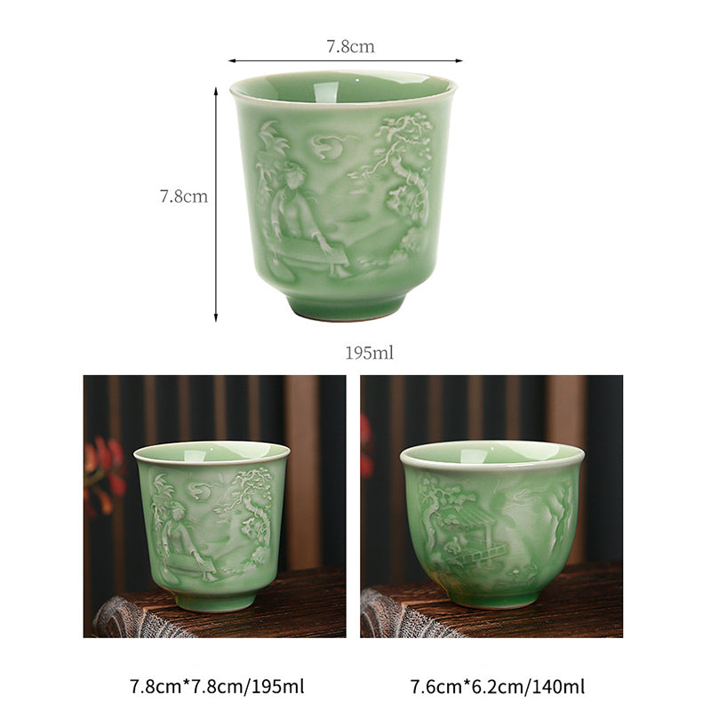 Buddha Stones Trees Pavilion Mountains Rivers Pine Ceramic Teacup Kung Fu Tea Cup Cup BS 14