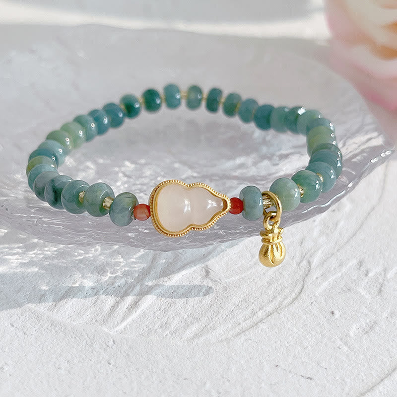 Buddha Stones Natural Hetian Jade Pearl Peace Buckle Fu Character Gourd Money Bag Strawberry Quartz PiXiu Luck Bracelet Bracelet BS 5