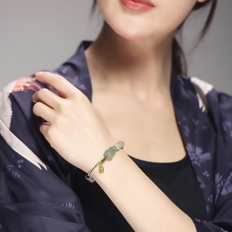 Buddha Stones Natural Hetian Jade PiXiu Luck Fu Character String Bracelet Bracelet BS 5