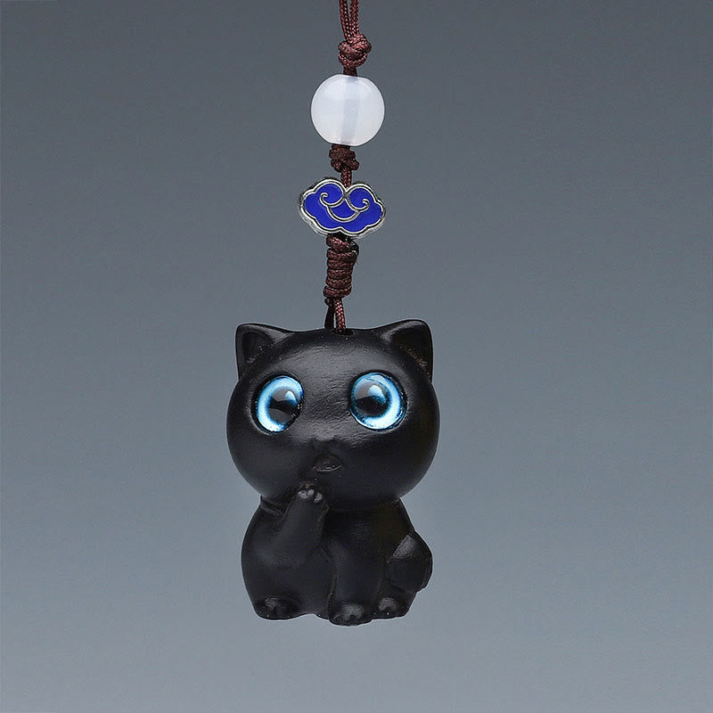 Foviel - Mini décorations suspendues pour téléphone en bois de santal vert, motifs animaux mignons (lapin, chat, cerf, baleine), porte-bonheur
