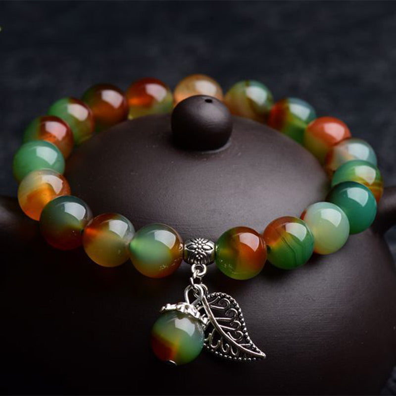 Bracelet de guérison en agate verte naturelle tibétaine Foviel