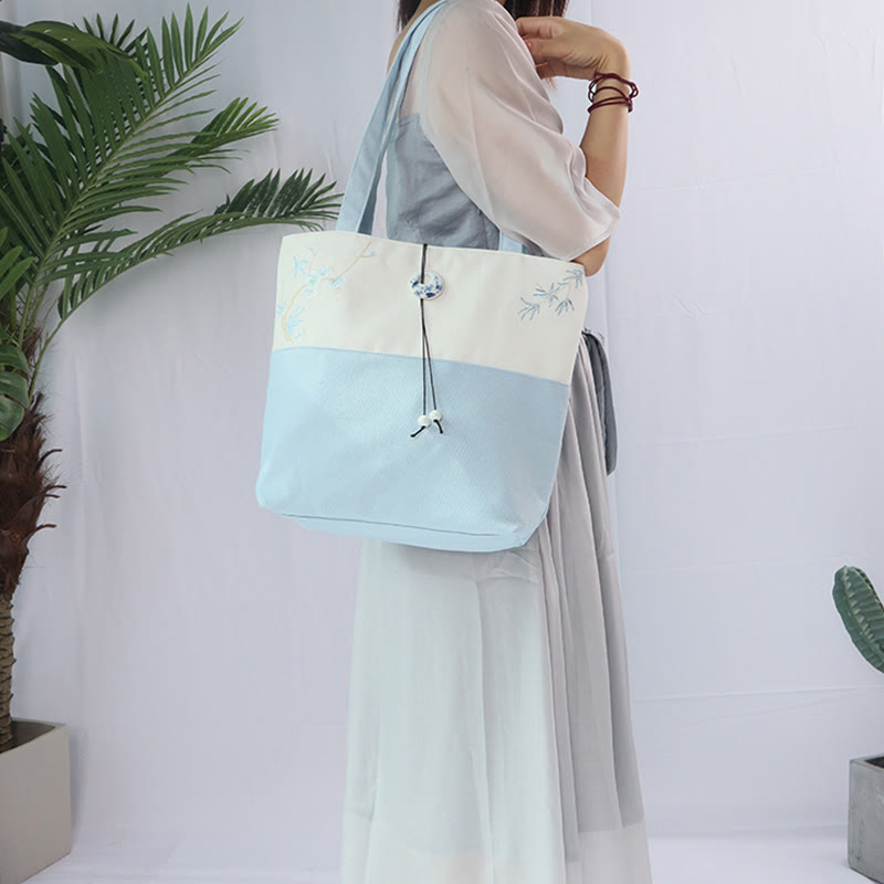 Buddha Stones Pear Flower Plum Peach Blossom Bamboo Embroidery Canvas Large Capacity Shoulder Bag Tote Bag - image 27