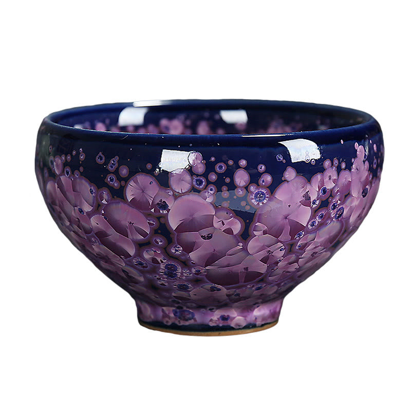 Buddha Stones Colorful Iris Flowers Chinese Jianzhan Kiln Change Porcelain Teacup Tenmoku Kung Fu Tea Cup Jian Zhan Tea Cup BS 14