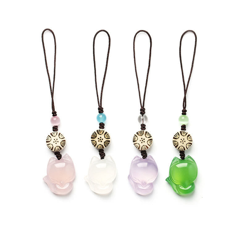 Buddha Stones Natural Chalcedony Fox Harmony Phone Hanging Decoration Phone Hanging Decoration BS 17