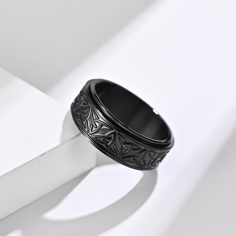 Buddha Stones Triangle Knot Triquetra Titanium Steel Calm Rotatable Ring Ring BS 7