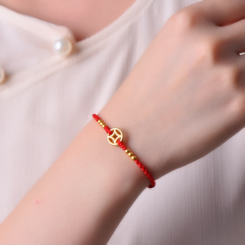 Buddha Stones Copper Coin Strength Braided String Bracelet Anklet Bracelet BS 4