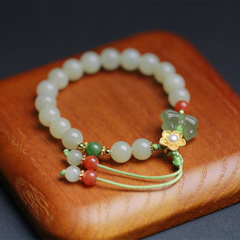 Buddha Stones 925 Sterling Silver Jade Luck Flower Butterfly Bracelet Bracelet BS Jade (Prosperity ♥ Abundance)