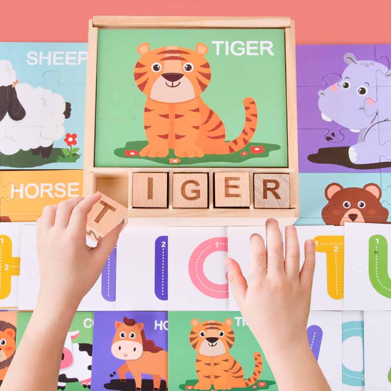 Jeu d'orthographe de l'alphabet en bois Fidtoy, jouet éducatif Montessori pour les enfants d'âge préscolaire et les tout-petits