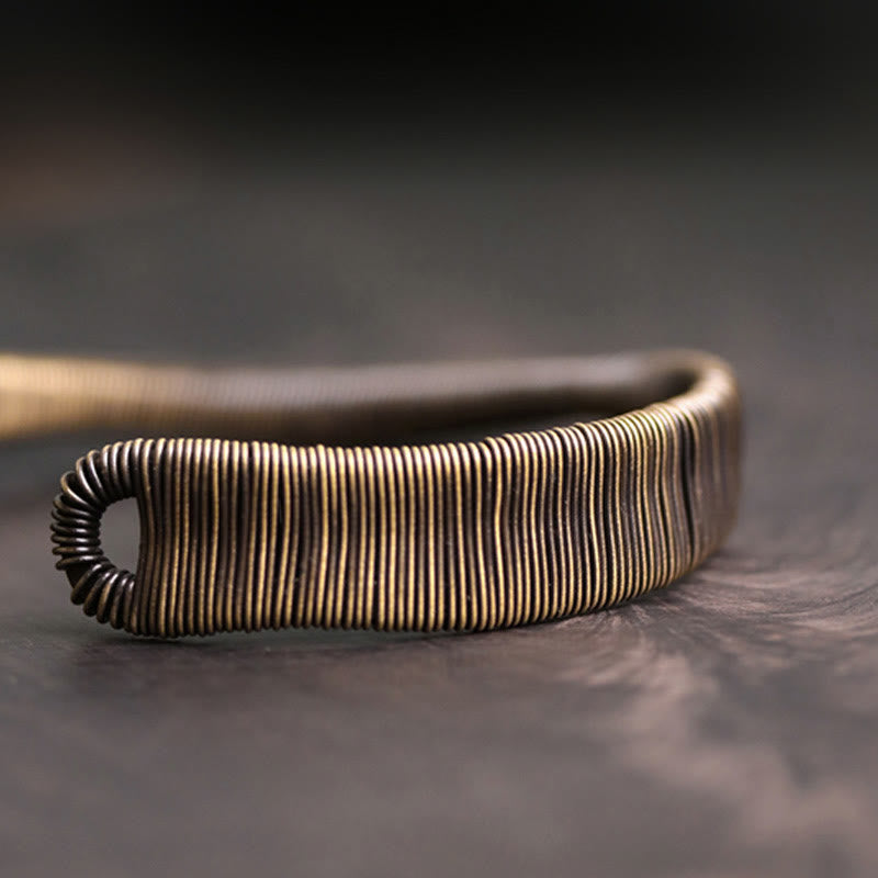Buddha Stones Simple Design Wrapped Copper Luck Wealth Adjustable Cuff Bracelet Bracelet Bangle BS 7