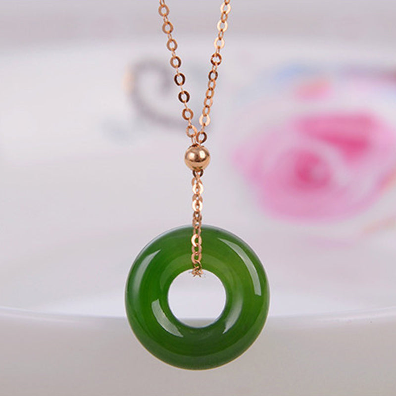 Buddha Stones Round Cyan Jade Healing 14K Gold Necklace Pendant Necklaces & Pendants BS 2