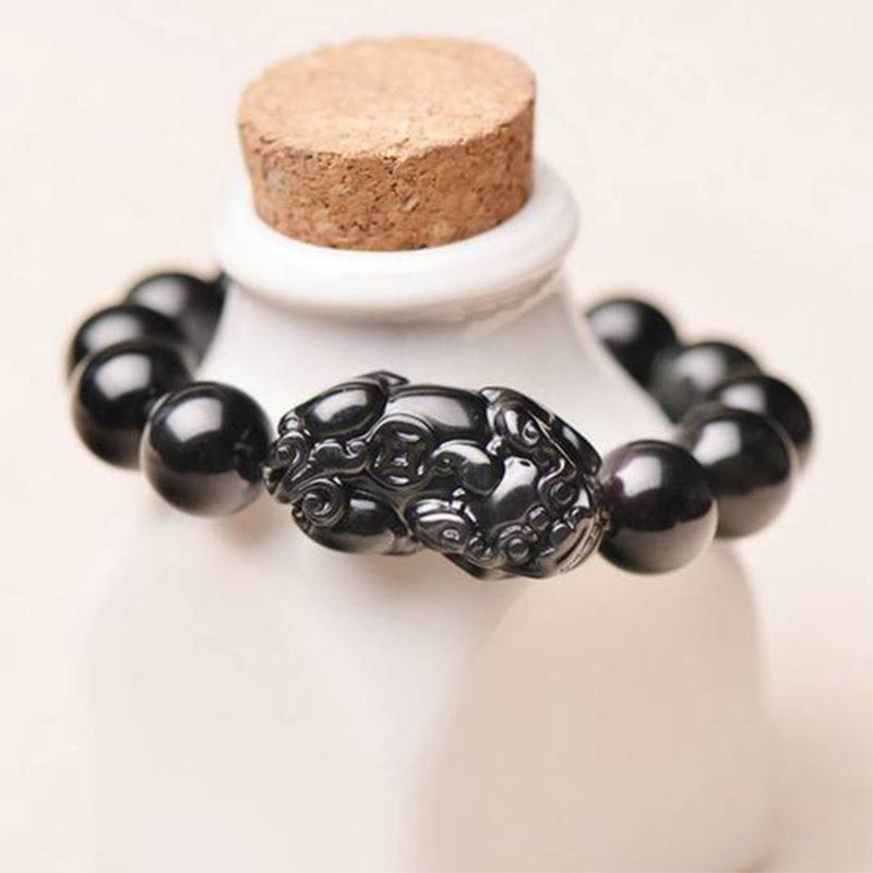 Bracelet de richesse Foviel Feng Shui PiXiu en obsidienne