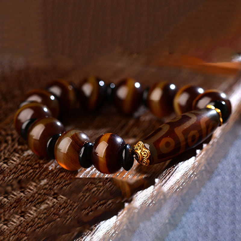Buddha Stones Tibetan Natural Nine-Eye Dzi Bead Agate Wealth Blessings Bracelet Bracelet BS 5