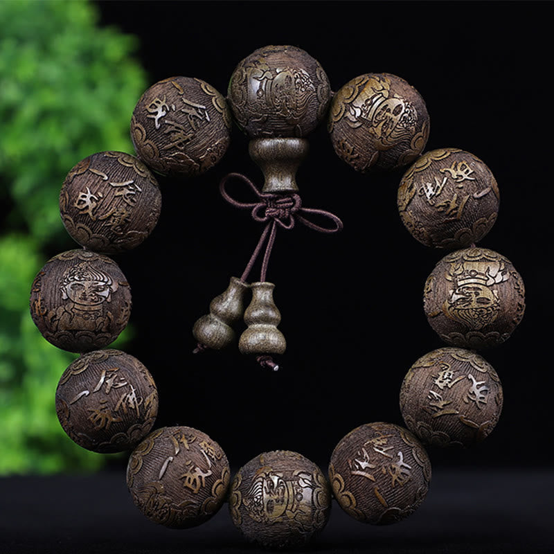 Foviel Chinese Zodiac Rosewood Ebony Copper Coin PiXiu Carved Warmth Bracelet