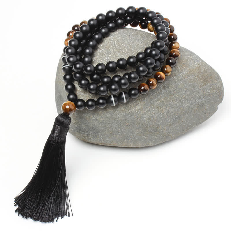 Buddha Stones Black Onyx Tiger Eye Fortune Bracelet Tassel Necklace Pendant Bracelet Necklaces & Pendants BS 3