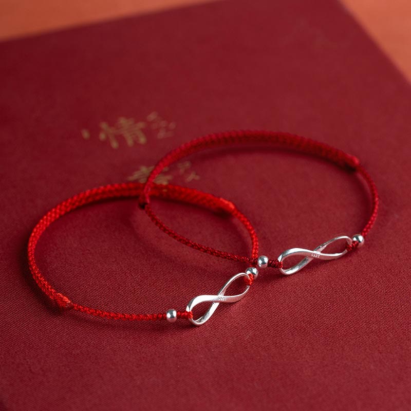 Buddhastoneshop 925 Sterling Silver Endless Knot Protection Luck Red String Bracelet Anklet