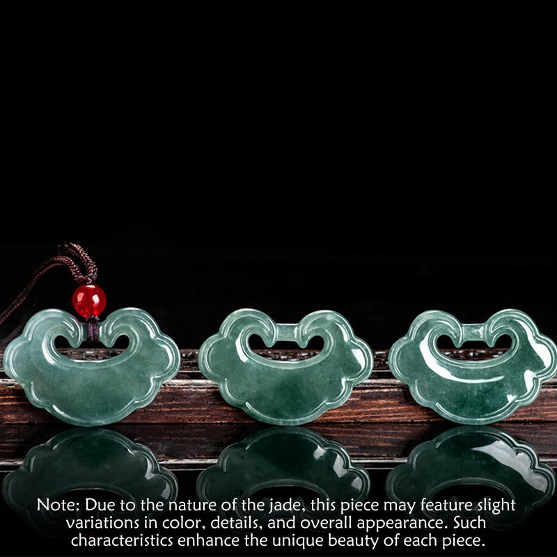 Pendentif collier porte-bonheur Foviel en jade vert naturel, motif cadenas chinois
